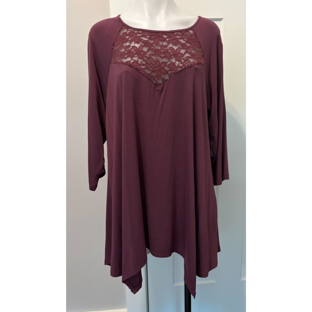 TORRID Womens Super Soft Knits TOP 3/4 Sleeve PURPLE w/ Lace Sz 2 (2X 18/20) NWT